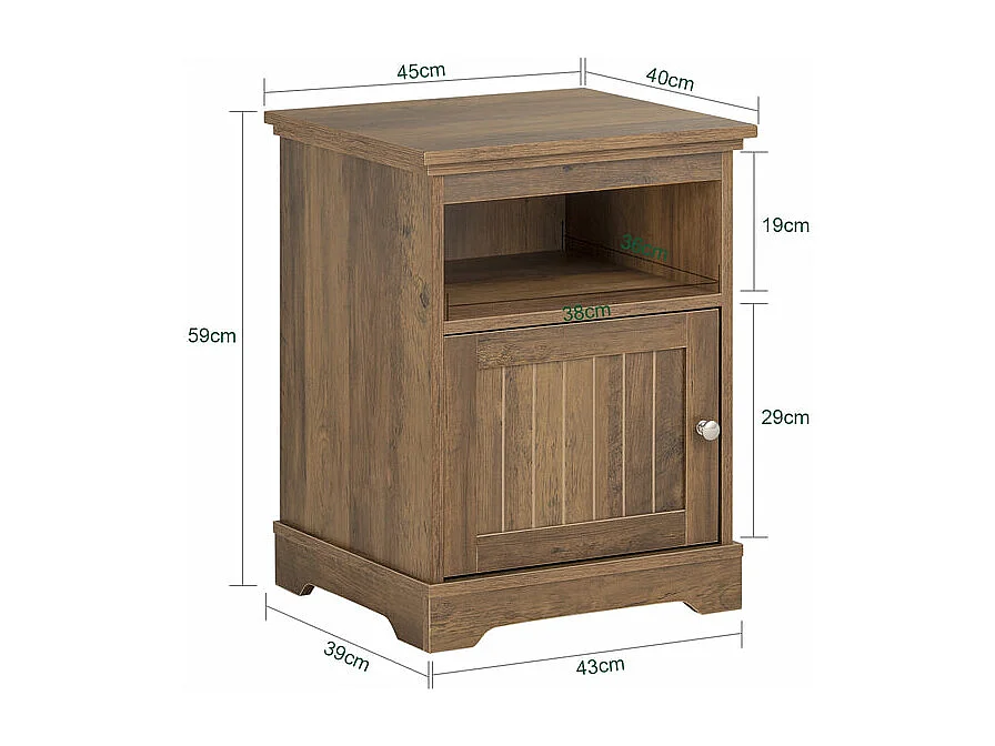 SoBuy FBT151-BR Table de Chevet, Table d'Appoint, Bout de Canapé avec 1 Porte pour Salon, Chambre, L45 x P40 x H59 cm