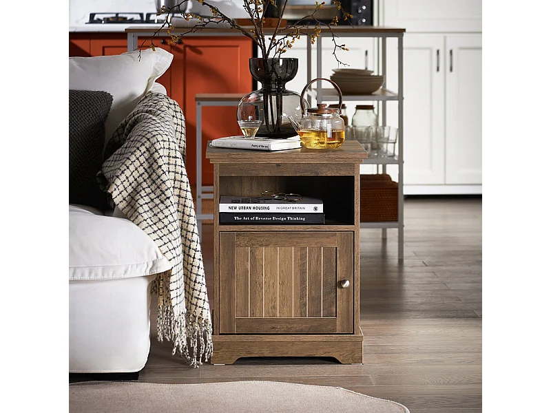 SoBuy FBT151-BR Table de Chevet, Table d'Appoint, Bout de Canapé avec 1 Porte pour Salon, Chambre, L45 x P40 x H59 cm
