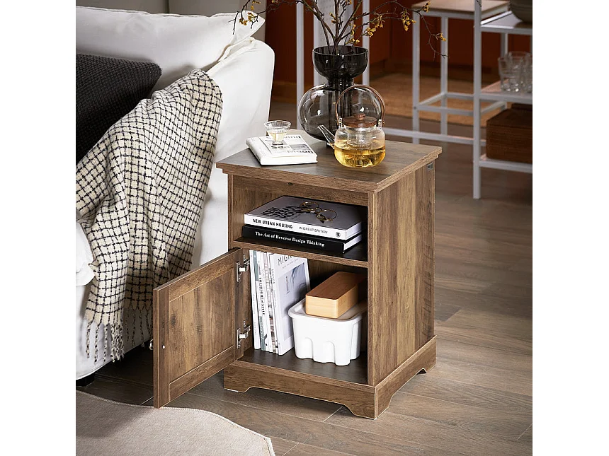 SoBuy FBT151-BR Table de Chevet, Table d'Appoint, Bout de Canapé avec 1 Porte pour Salon, Chambre, L45 x P40 x H59 cm