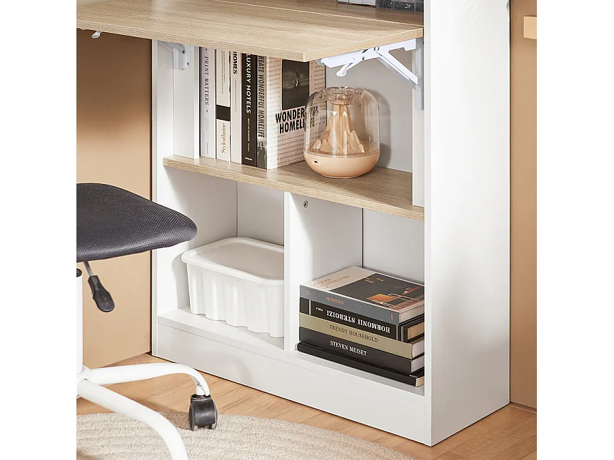 SoBuy FWT104-WN Bureau Pliant, Table d'Ordinateur Rabattable, Table de Bureau, Petite Bureau avec Etagères de Rangement