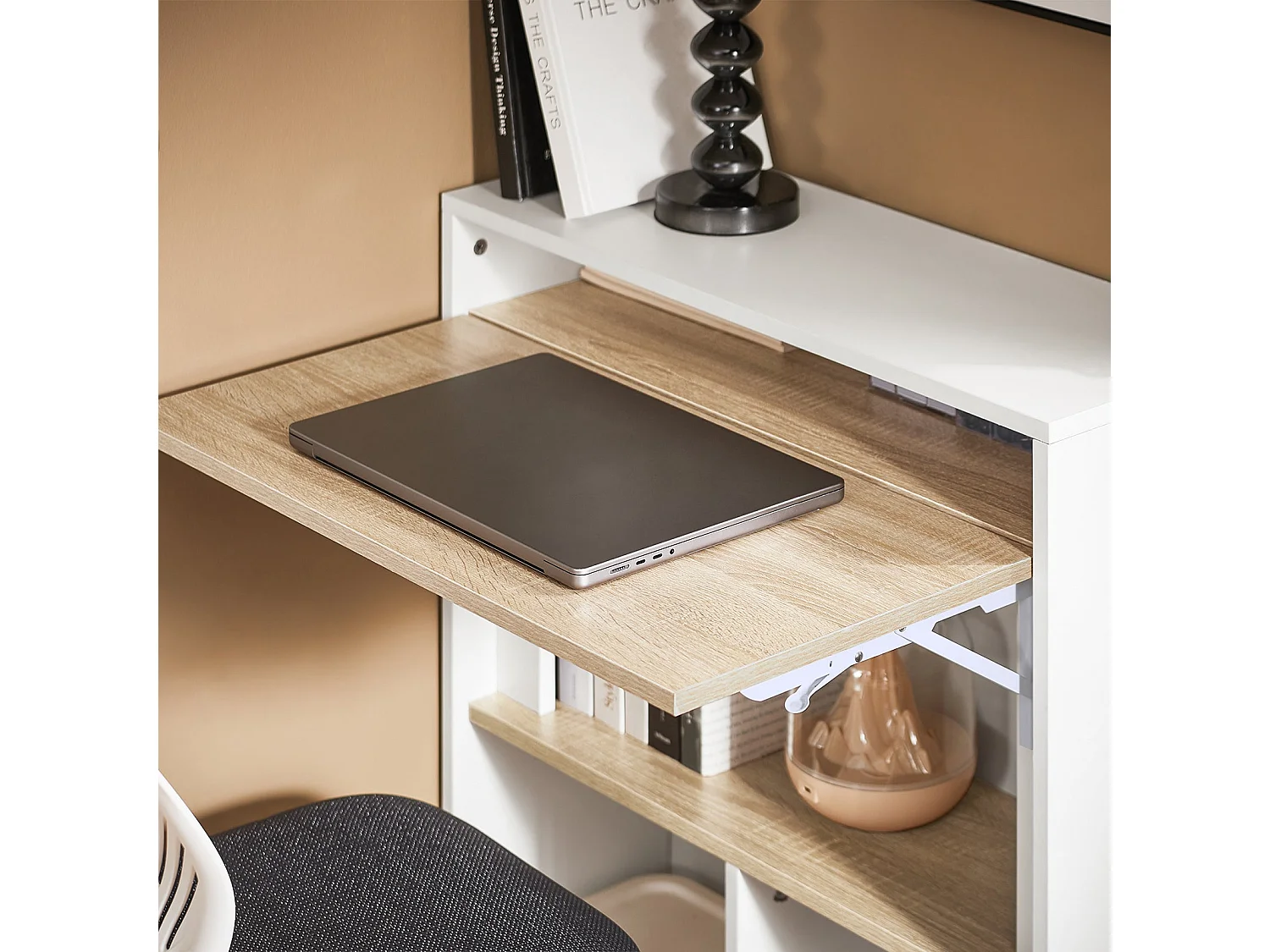 SoBuy FWT104-WN Bureau Pliant, Table d'Ordinateur Rabattable, Table de Bureau, Petite Bureau avec Etagères de Rangement