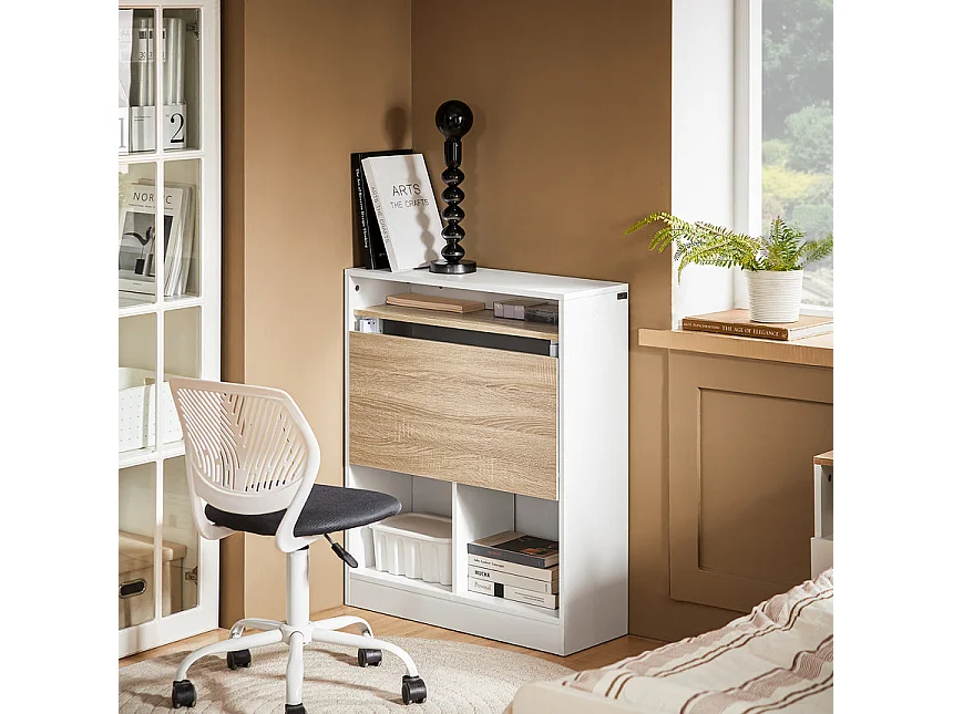 SoBuy FWT104-WN Bureau Pliant, Table d'Ordinateur Rabattable, Table de Bureau, Petite Bureau avec Etagères de Rangement