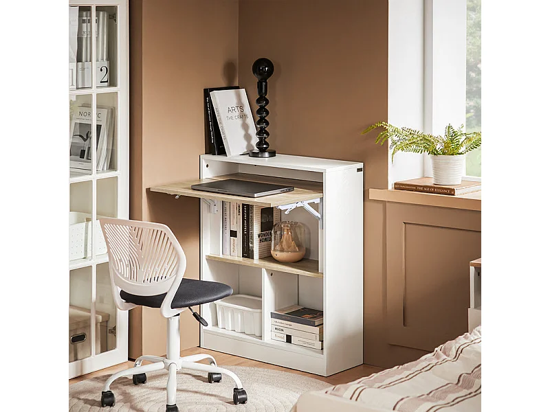 SoBuy FWT104-WN Bureau Pliant, Table d'Ordinateur Rabattable, Table de Bureau, Petite Bureau avec Etagères de Rangement