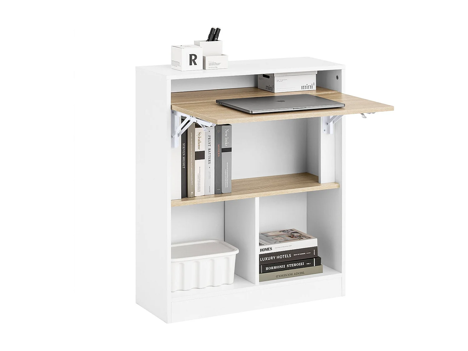 SoBuy FWT104-WN Bureau Pliant, Table d'Ordinateur Rabattable, Table de Bureau, Petite Bureau avec Etagères de Rangement