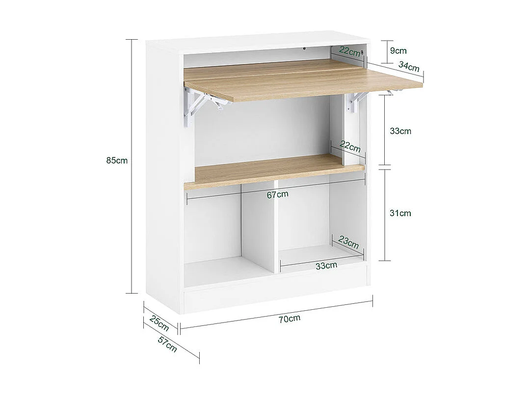 SoBuy FWT104-WN Bureau Pliant, Table d'Ordinateur Rabattable, Table de Bureau, Petite Bureau avec Etagères de Rangement