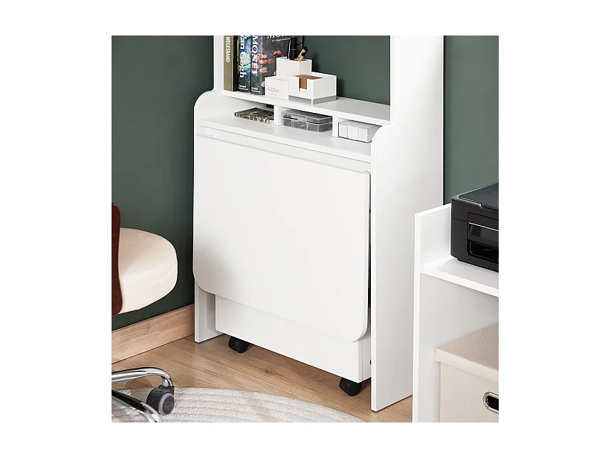 SoBuy FWT105-W Bureau Pliable, Bureau Multifonctionnel avec Etagères de Rangement et 1 Boîte de Rangement à Roulette