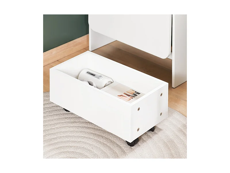 SoBuy FWT105-W Bureau Pliable, Bureau Multifonctionnel avec Etagères de Rangement et 1 Boîte de Rangement à Roulette
