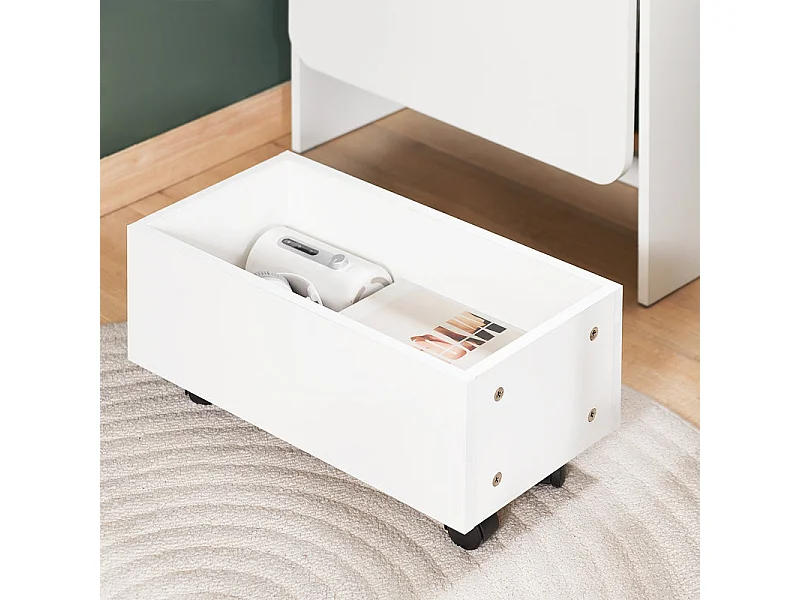 SoBuy FWT105-W Bureau Pliable, Bureau Multifonctionnel avec Etagères de Rangement et 1 Boîte de Rangement à Roulette