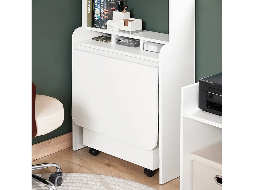 SoBuy FWT105-W Bureau Pliable, Bureau Multifonctionnel avec Etagères de Rangement et 1 Boîte de Rangement à Roulette