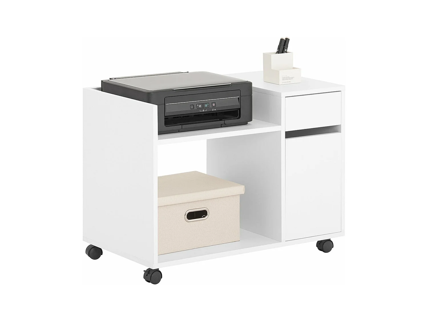 SoBuy ASK02-W Caisson de Bureau à roulettes, Support Imprimante Roulant, Organiseur Bureau, Meuble de Rangement Bureau