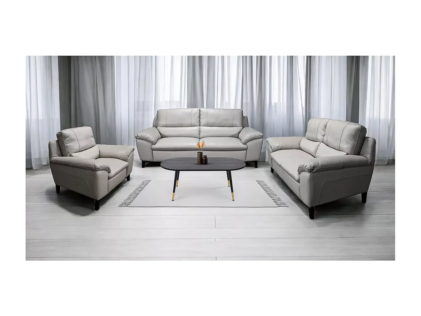 Capri (Set 3+2+1)/Leder/Grau