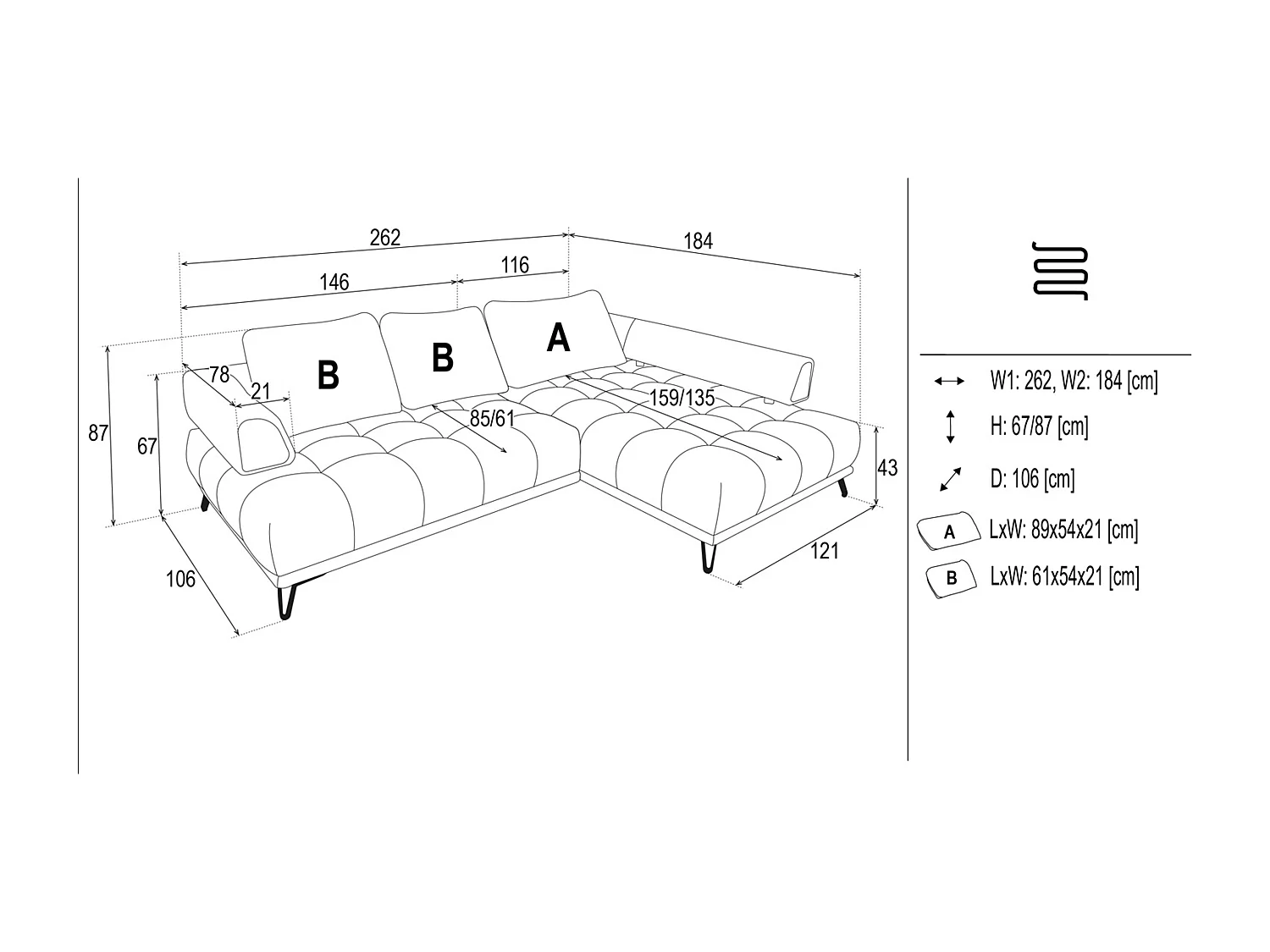 Canapé d'angle droit en tissu chenille et velours taupe NIVORIA