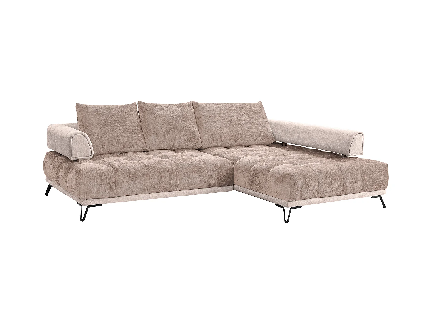 Sofá rinconera derecho de tela y terciopelo color beige NIVORIA