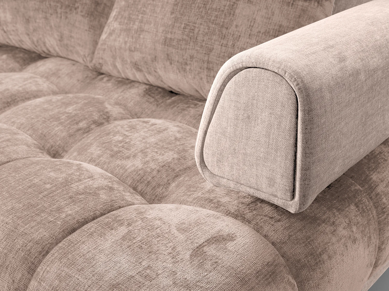 Slaapbank met hoek links van taupegrijze stof en velours NIVORIA