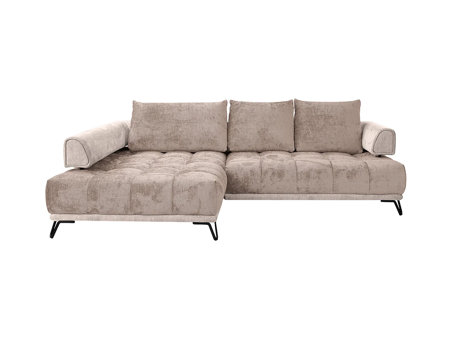 Sofá rinconera izquierda de tela y terciopelo color topo NIVORIA