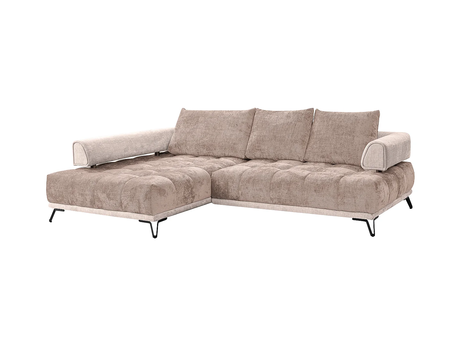 Sofá rinconera izquierda de tela y terciopelo color topo NIVORIA