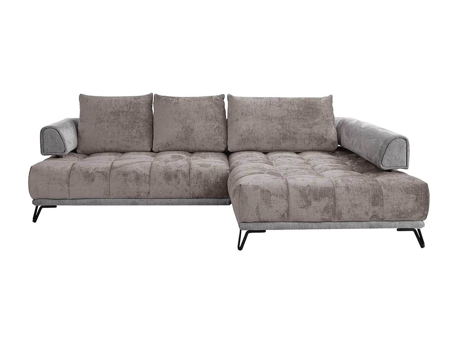 Canapé d'angle droit en tissu chenille et velours gris NIVORIA