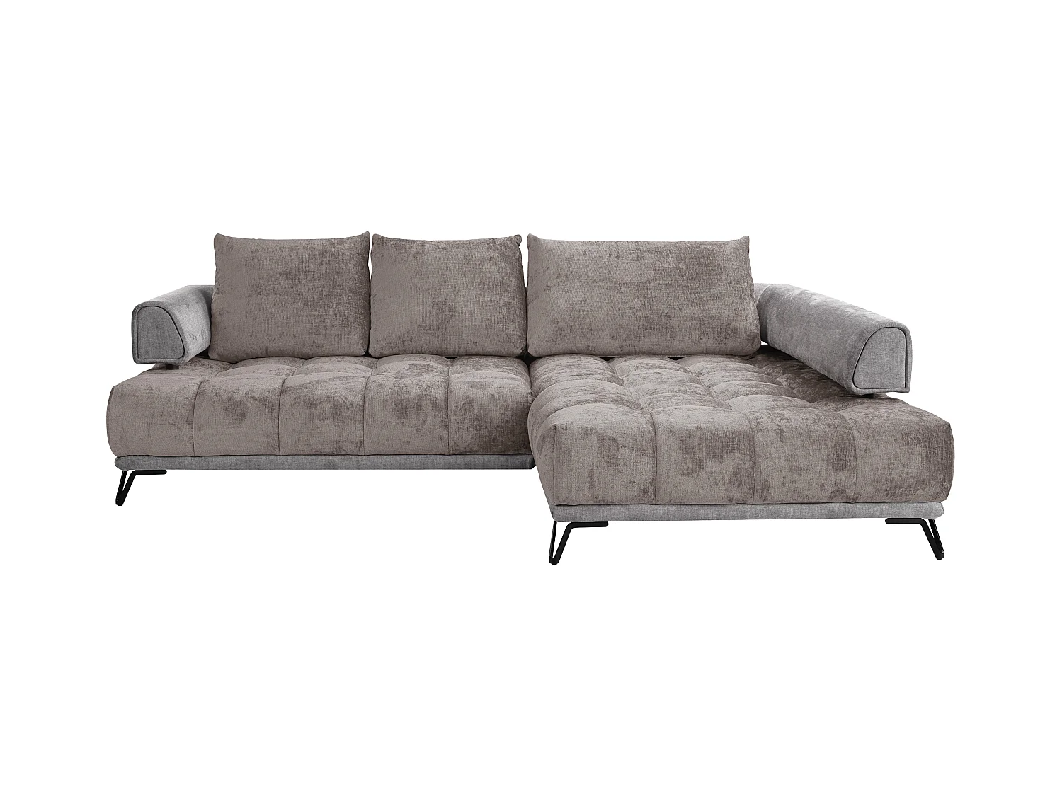 Slaapbank met hoek rechts van grijze stof en velours NIVORIA