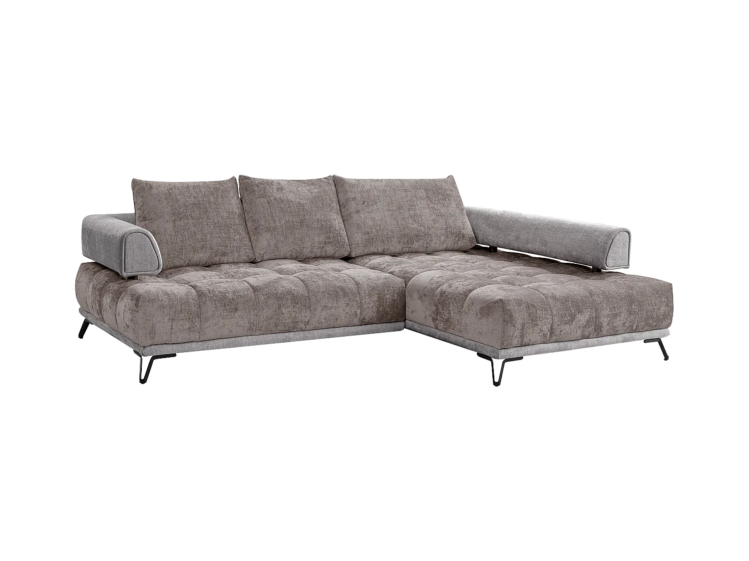 Slaapbank met hoek rechts van grijze stof en velours NIVORIA