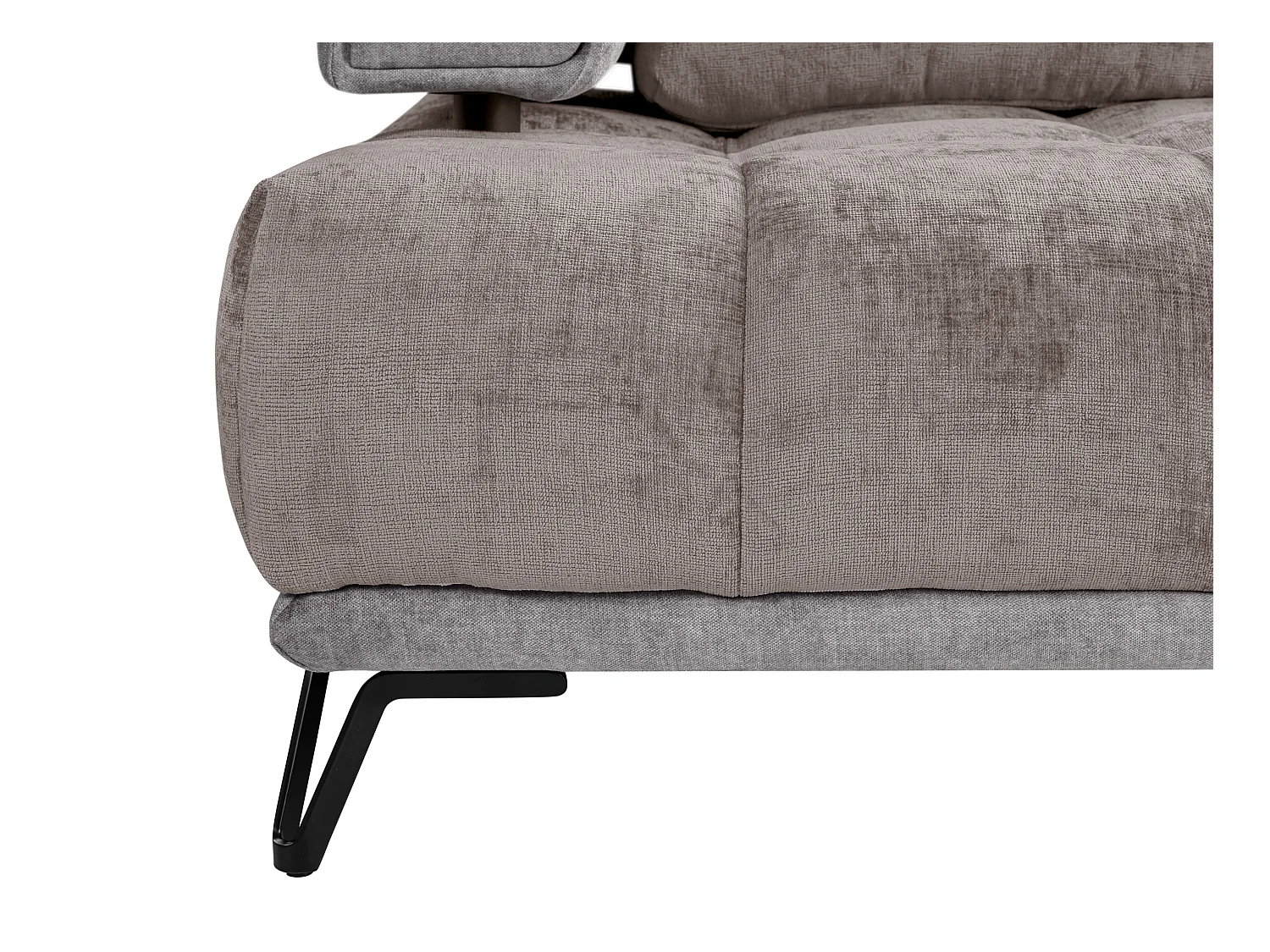 Slaapbank met hoek rechts van grijze stof en velours NIVORIA