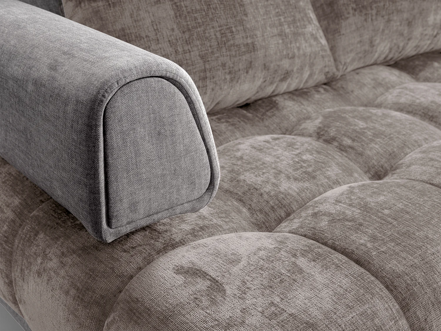 Canapé d'angle droit en tissu chenille et velours gris NIVORIA