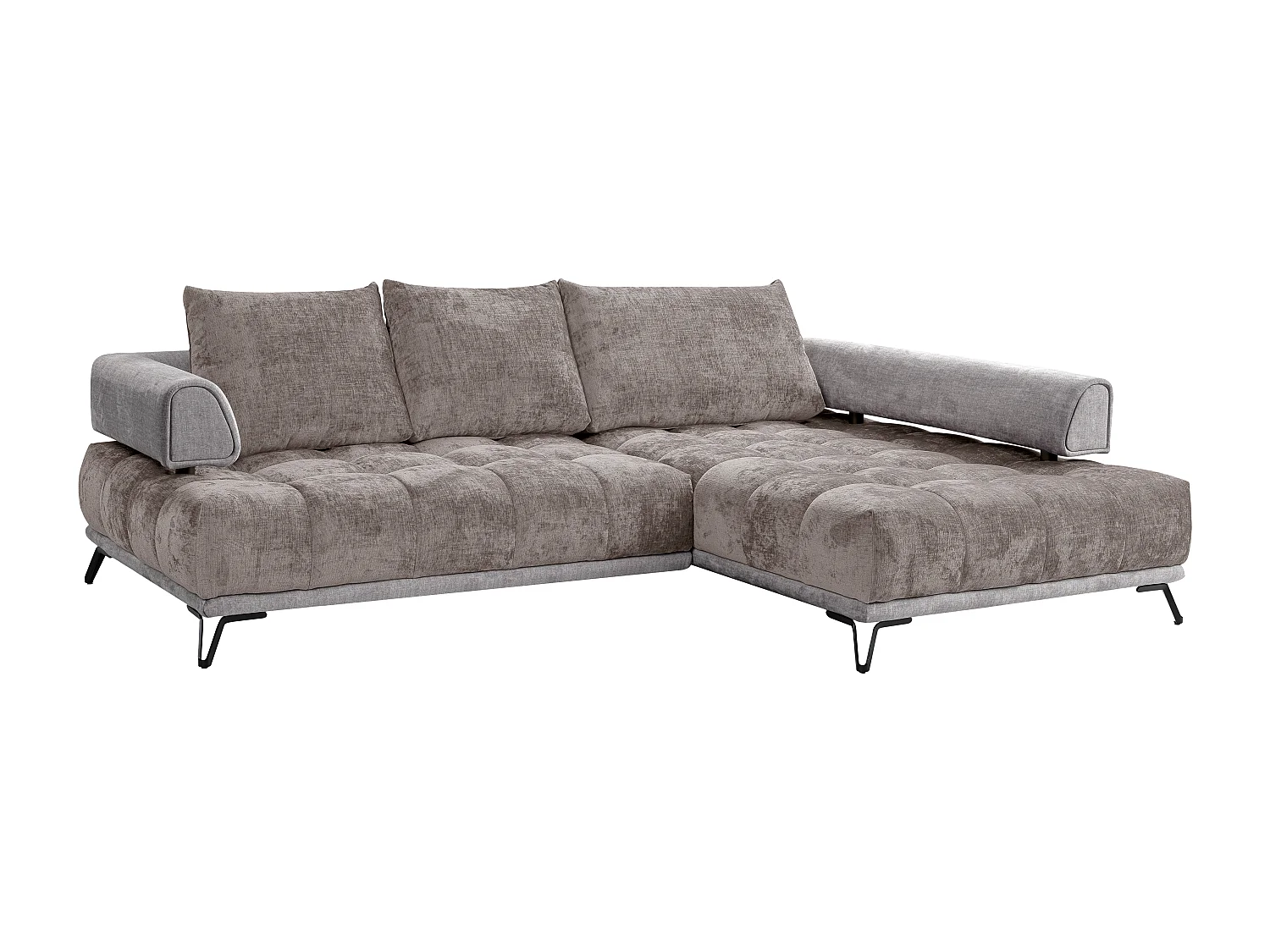 Canapé d'angle droit en tissu chenille et velours gris NIVORIA