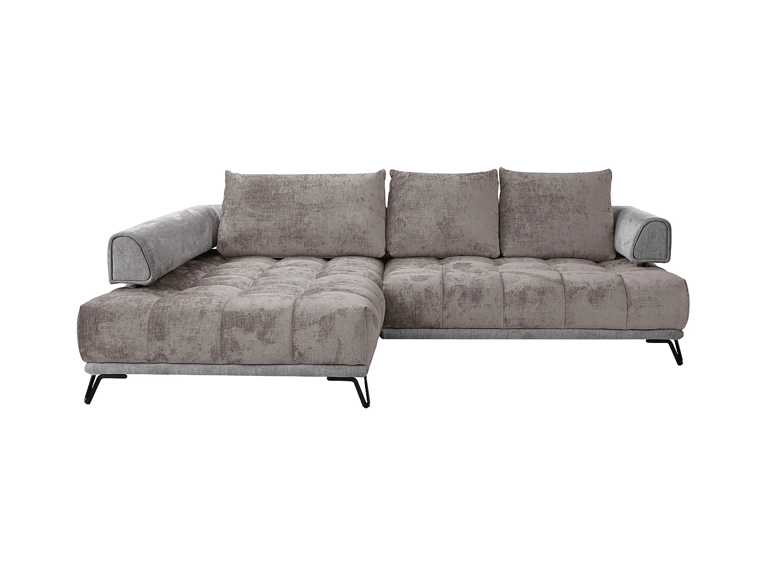 Canapé d'angle gauche en tissu chenille et velours gris NIVORIA