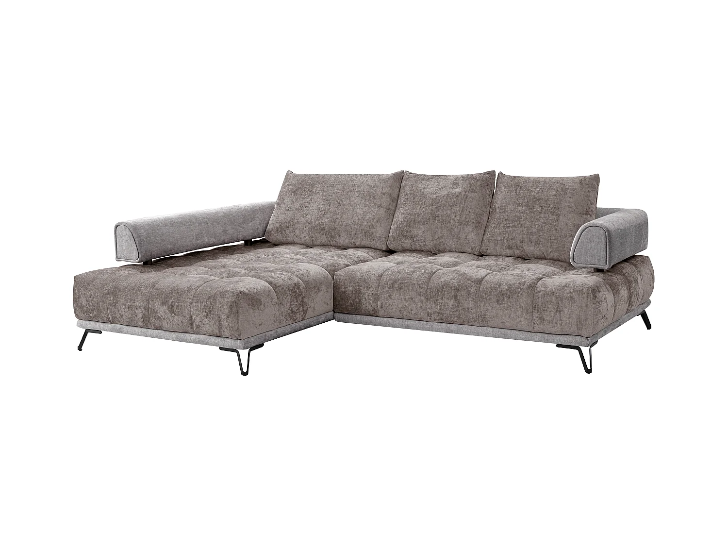 Canapé d'angle gauche en tissu chenille et velours gris NIVORIA