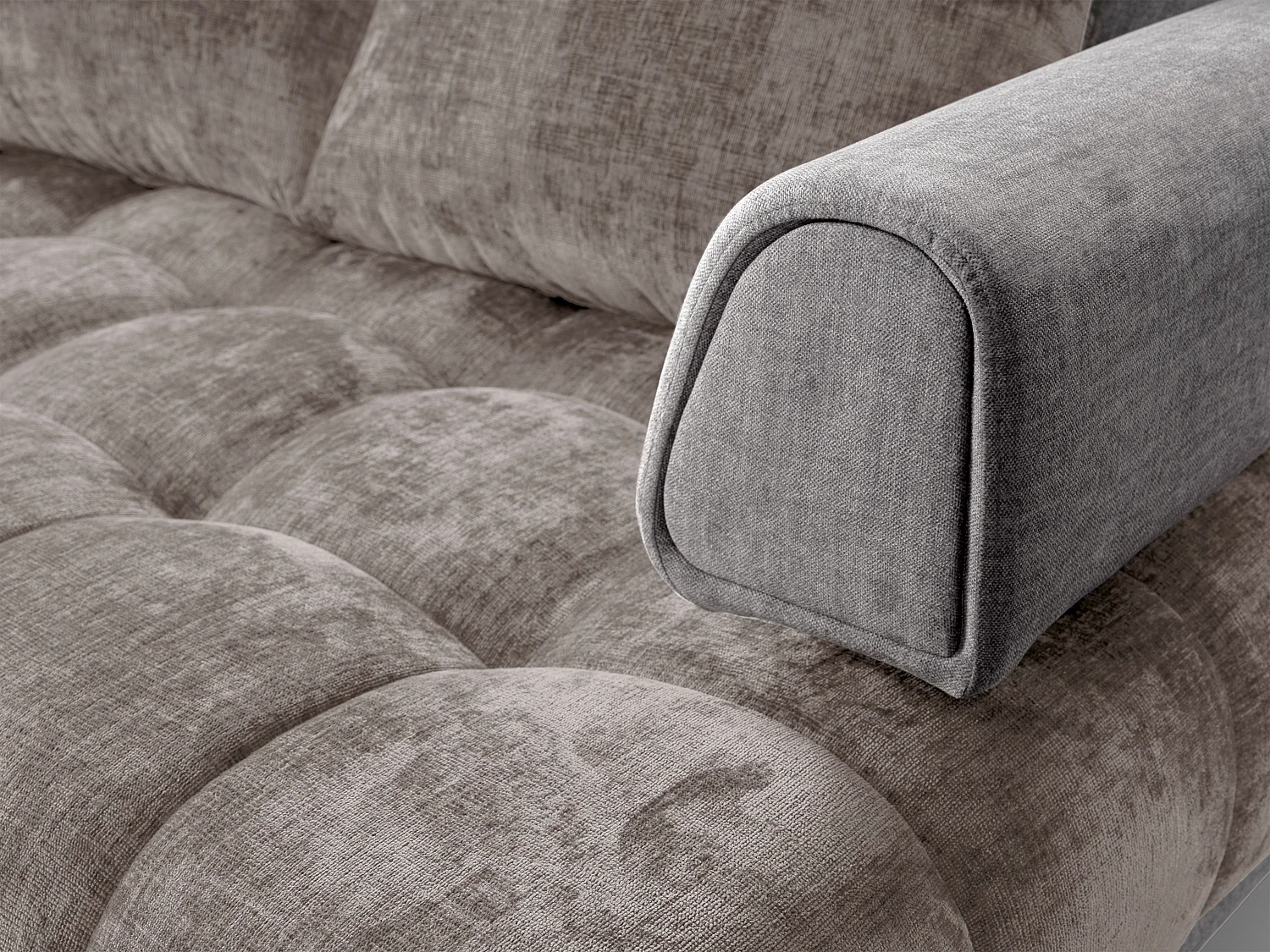 Canapé d'angle gauche en tissu chenille et velours gris NIVORIA