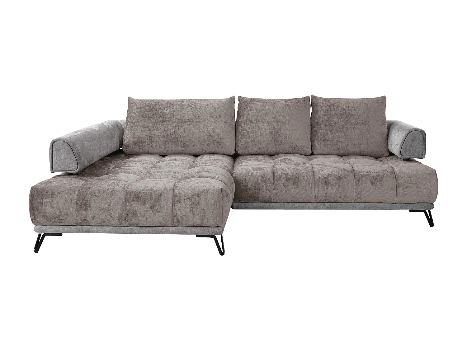 Canapé d'angle gauche en tissu chenille et velours gris NIVORIA