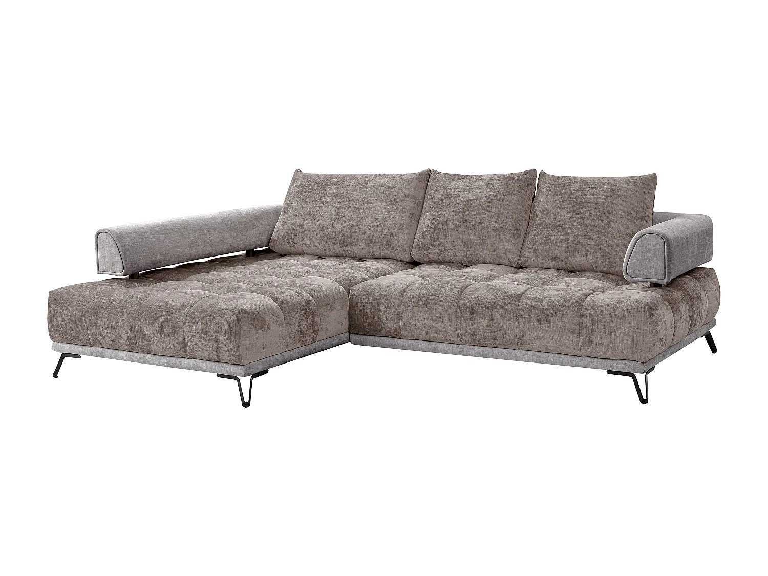 Canapé d'angle gauche en tissu chenille et velours gris NIVORIA