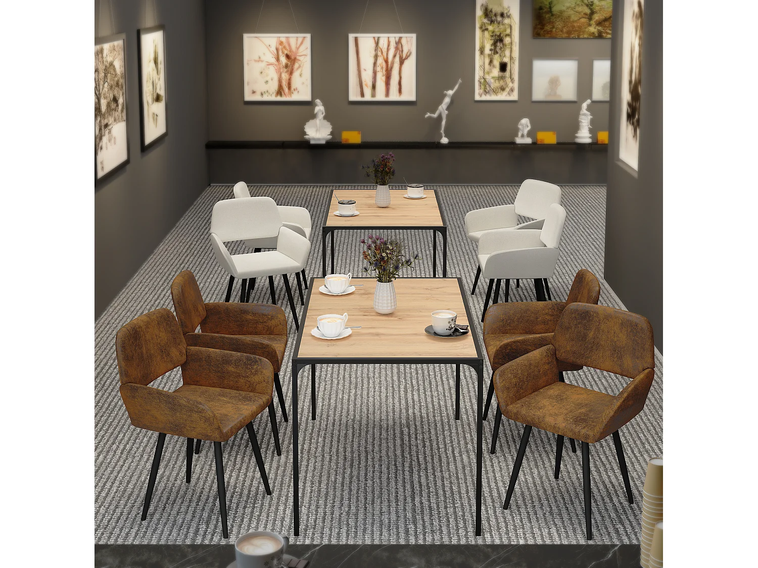 URBAN MEUBLE Table de salle à manger rectangulaire effet bois de style industriel pieds noirs 120x75cm