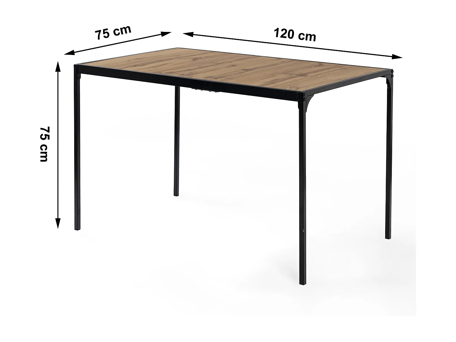 URBAN MEUBLE Table de salle à manger rectangulaire effet bois de style industriel pieds noirs 120x75cm