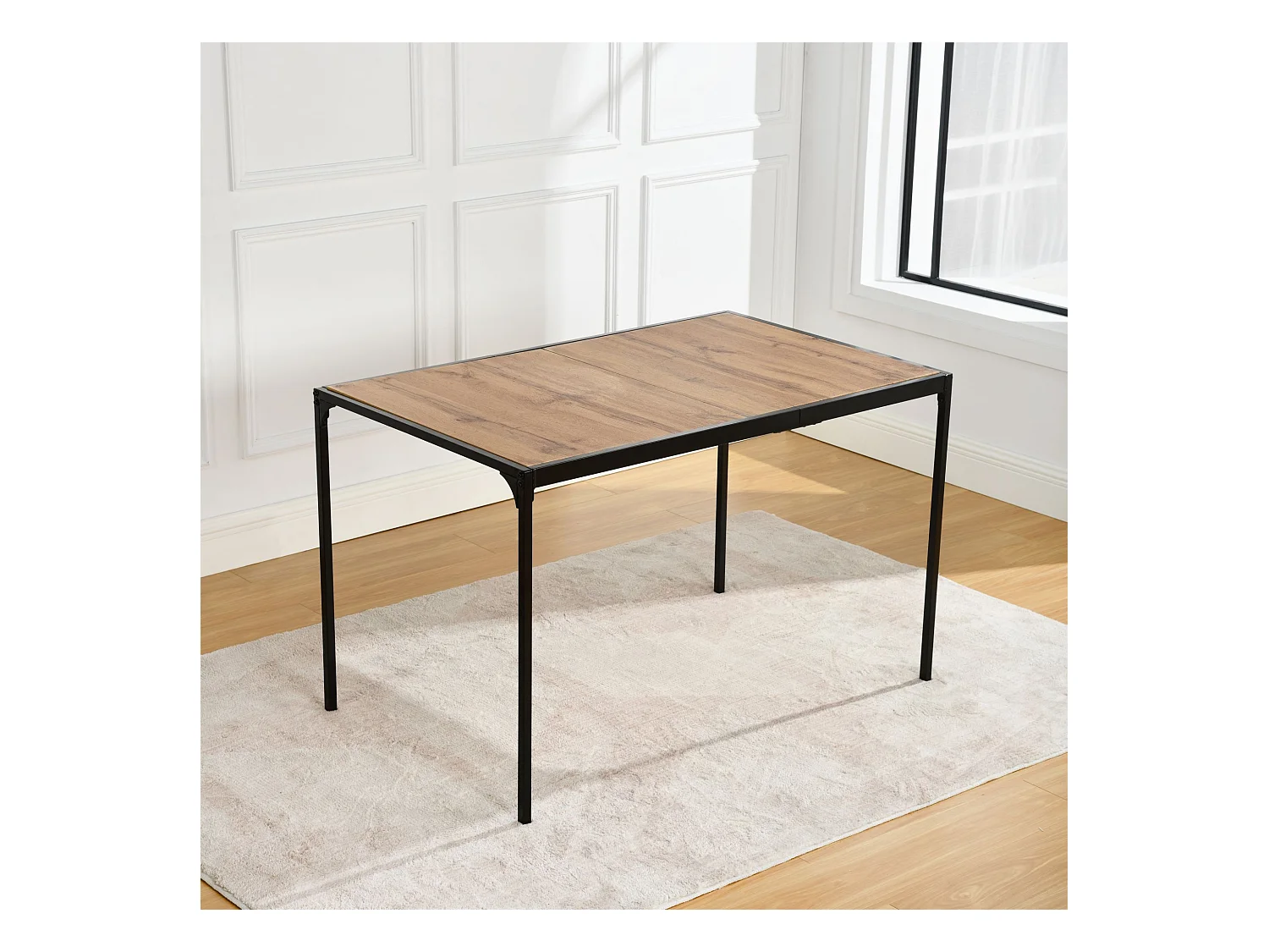 URBAN MEUBLE Table de salle à manger rectangulaire effet bois de style industriel pieds noirs 120x75cm