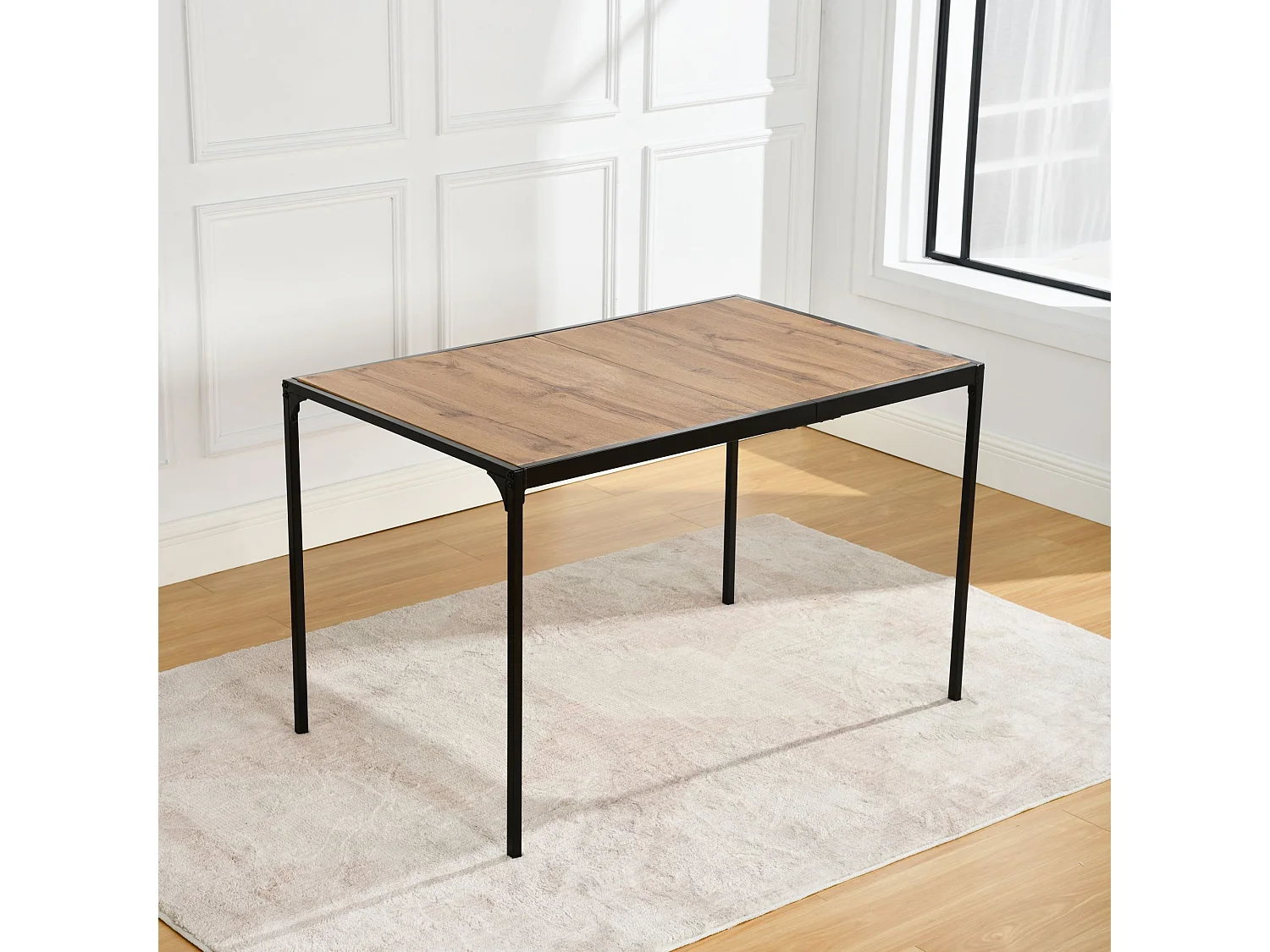 URBAN MEUBLE Table de salle à manger rectangulaire effet bois de style industriel pieds noirs 120x75cm