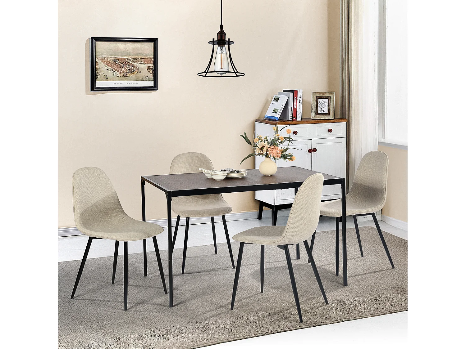 URBAN MEUBLE Table de salle à manger rectangulaire effet bois de style industriel pieds noirs 120x75cm