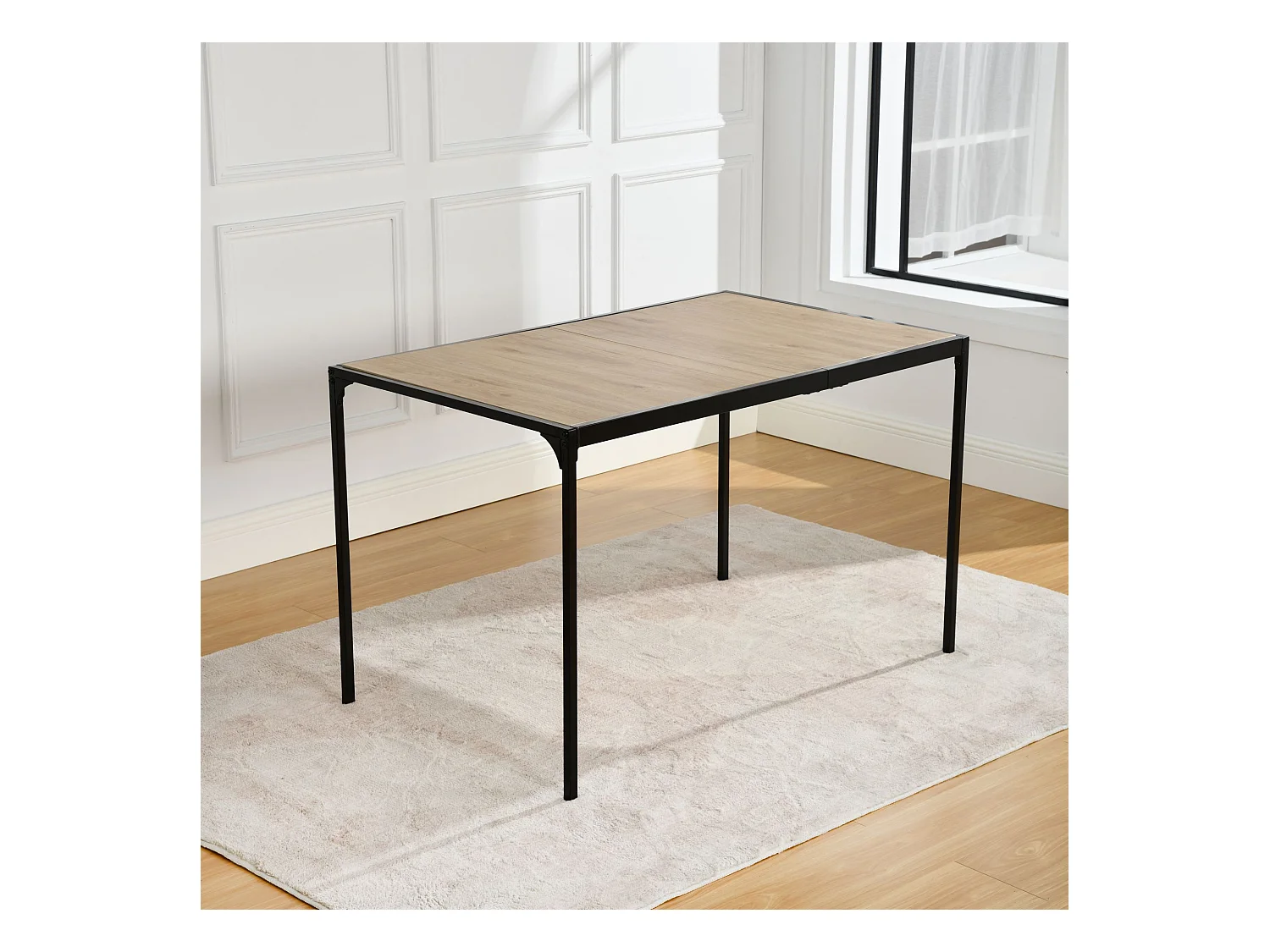 URBAN MEUBLE Table de salle à manger rectangulaire effet chêne de style industriel pieds noirs 120x75cm