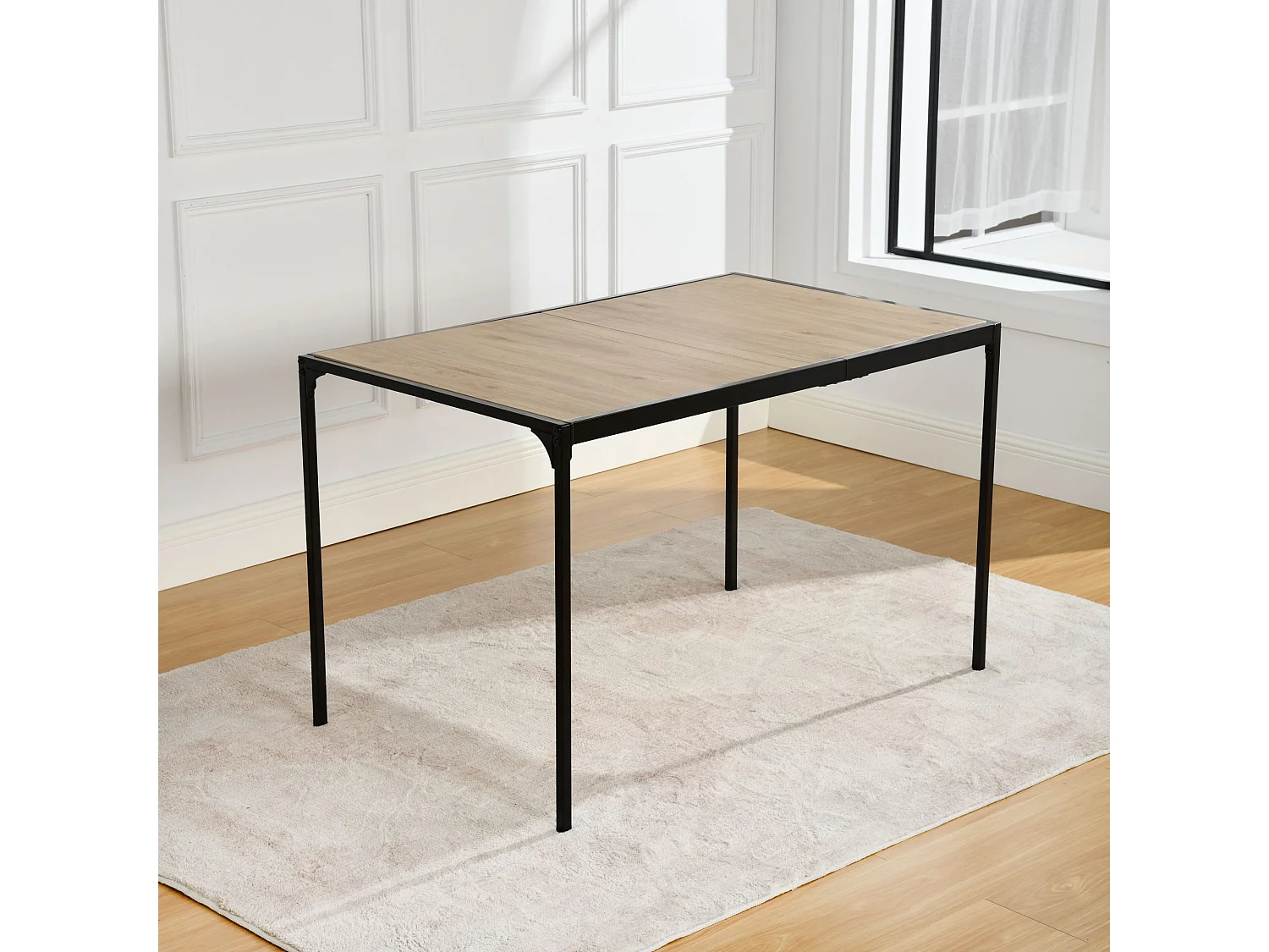 URBAN MEUBLE Table de salle à manger rectangulaire effet chêne de style industriel pieds noirs 120x75cm