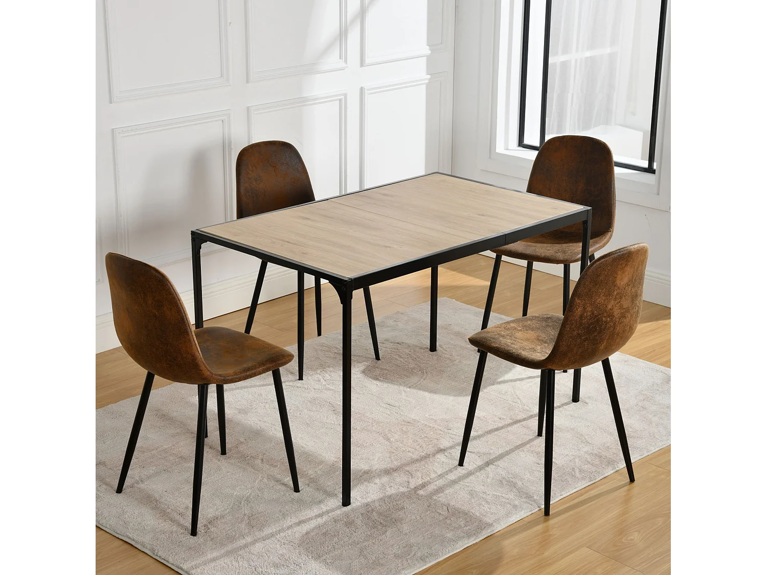 URBAN MEUBLE Table de salle à manger rectangulaire effet chêne de style industriel pieds noirs 120x75cm