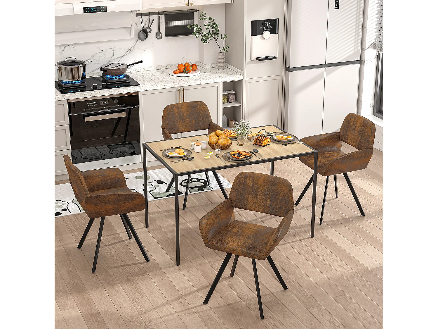 URBAN MEUBLE Table de salle à manger rectangulaire effet chêne de style industriel pieds noirs 120x75cm