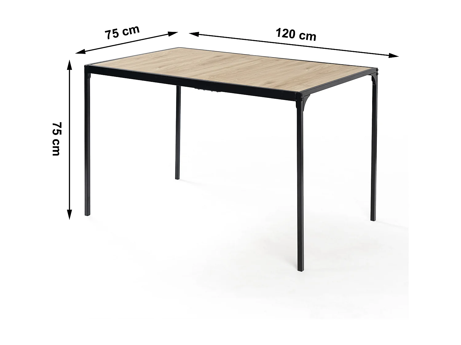 URBAN MEUBLE Table de salle à manger rectangulaire effet chêne de style industriel pieds noirs 120x75cm