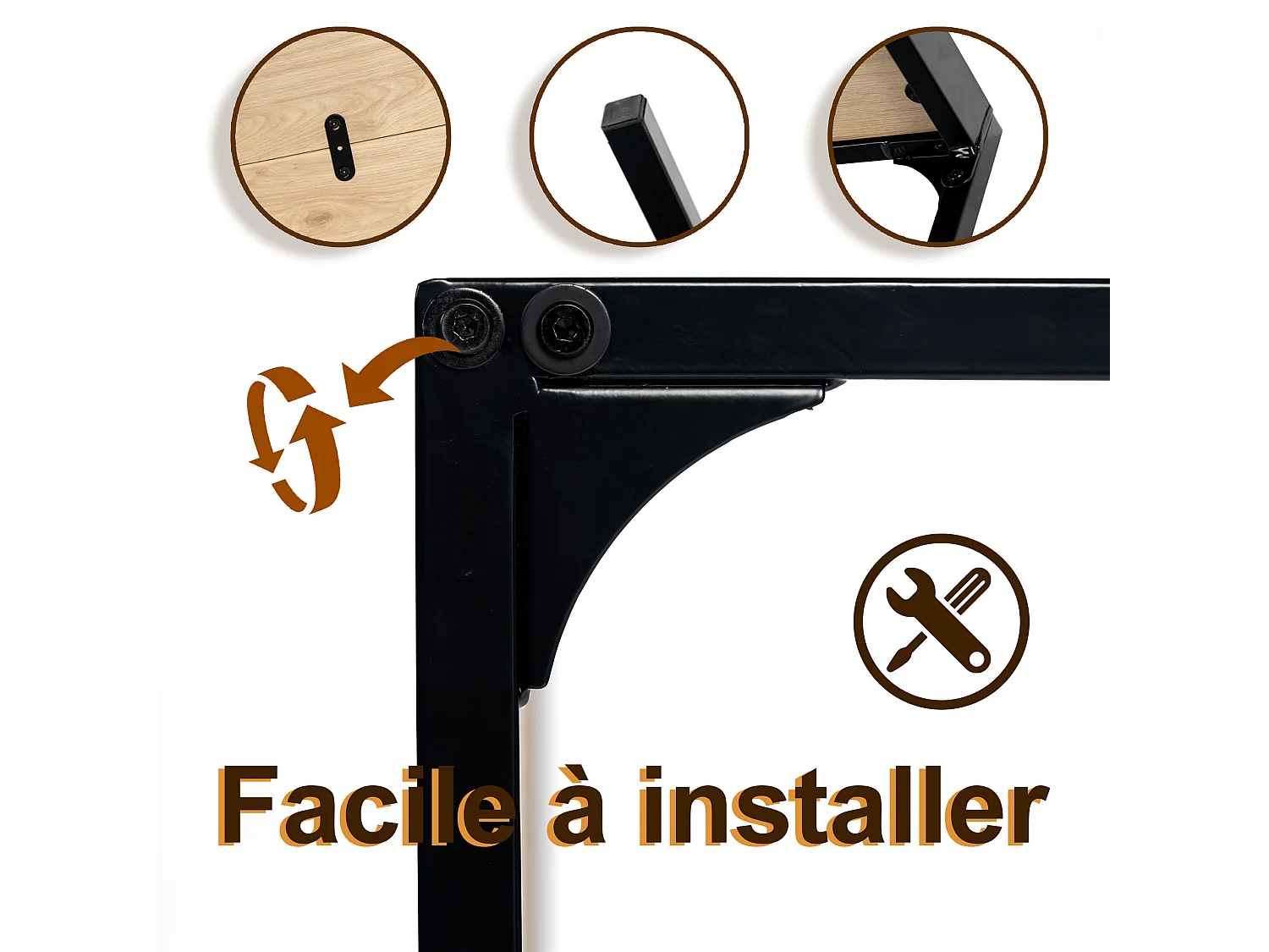 URBAN MEUBLE Table de salle à manger rectangulaire effet chêne de style industriel pieds noirs 120x75cm