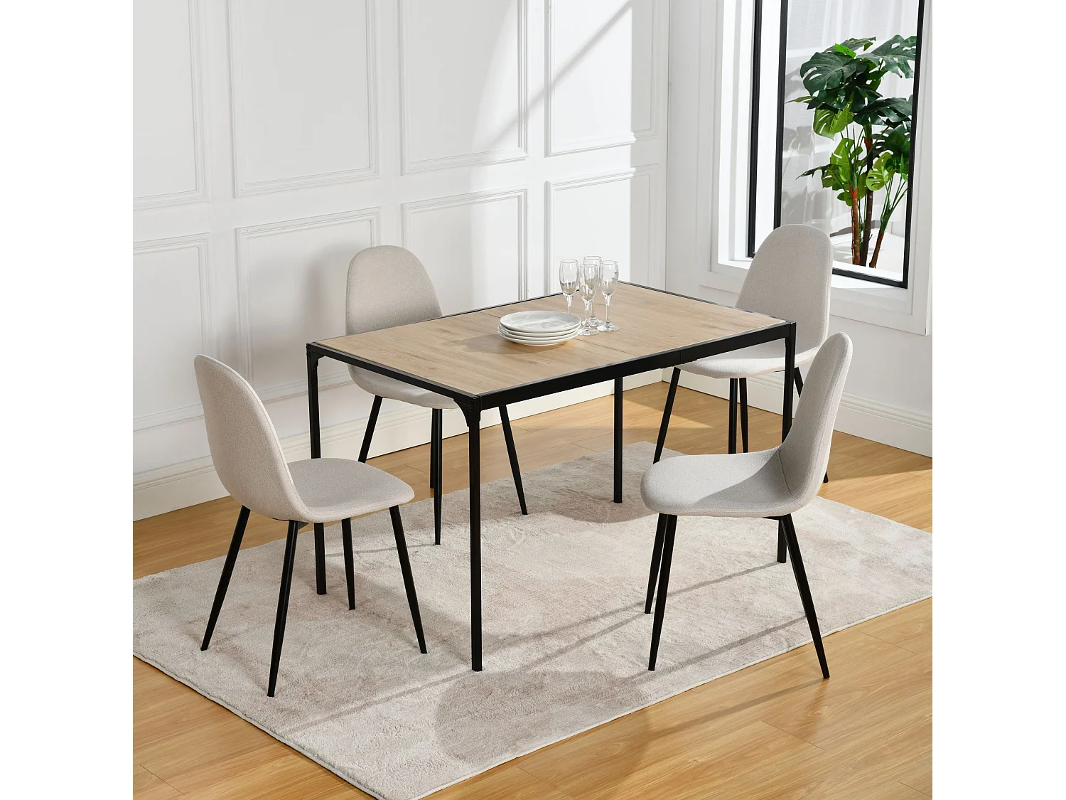 URBAN MEUBLE Table de salle à manger rectangulaire effet chêne de style industriel pieds noirs 120x75cm