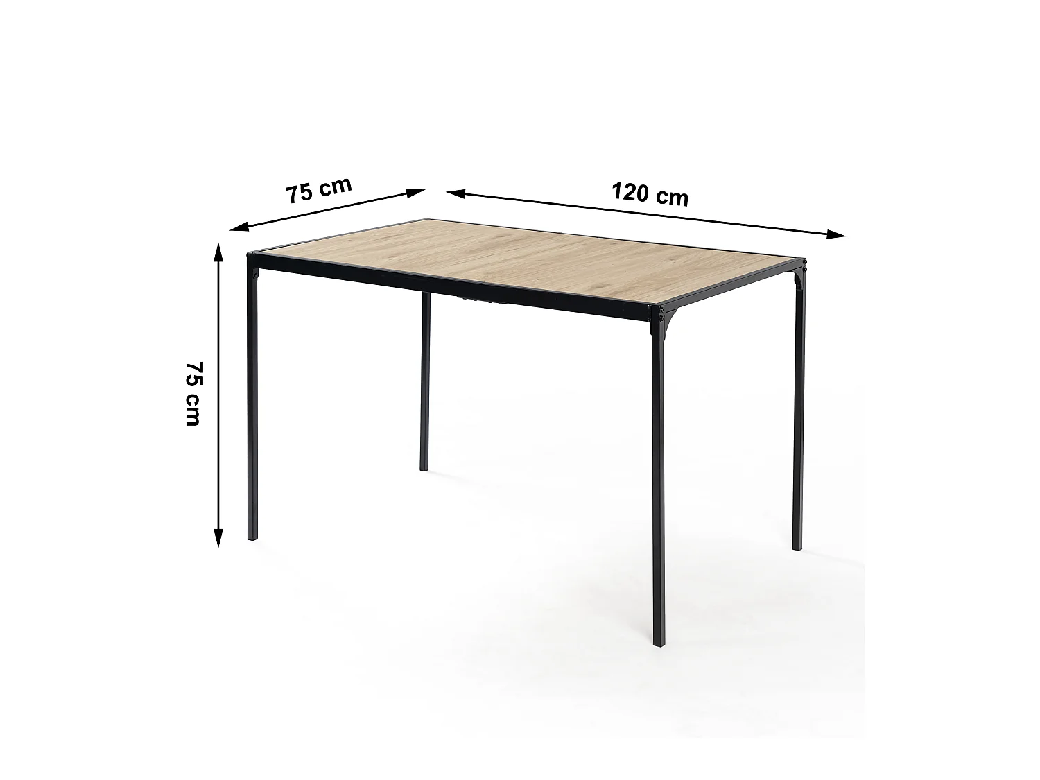 URBAN MEUBLE Table de salle à manger rectangulaire effet chêne de style industriel pieds noirs 120x75cm