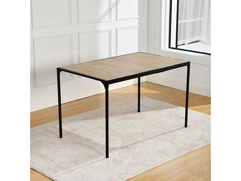 URBAN MEUBLE Table de salle à manger rectangulaire effet chêne de style industriel pieds noirs 120x75cm