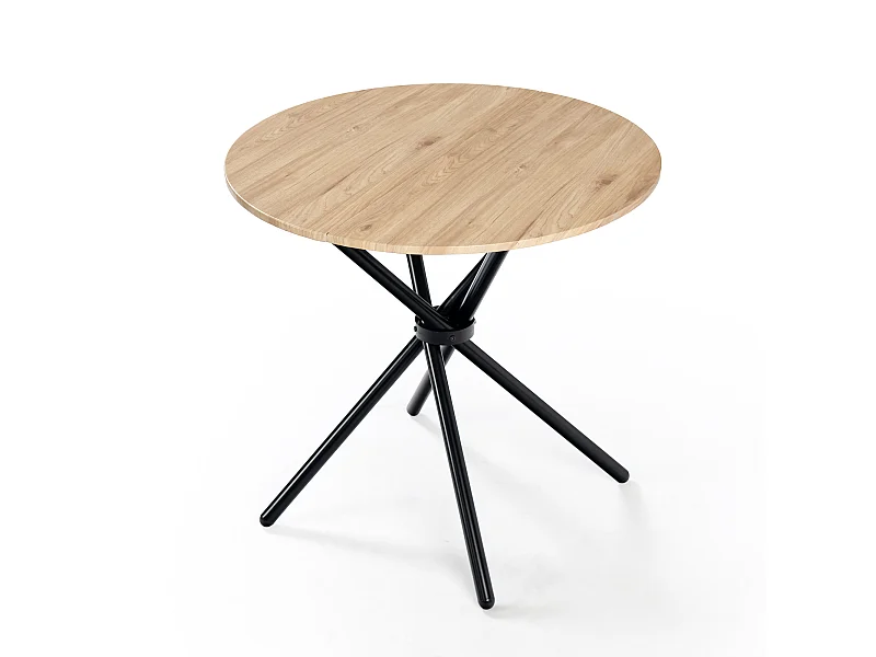 URBAN MEUBLE Table de salle à manger ronde effet chêne pieds ronds croisés 80x80cm FONTANA KD 80CM OAK