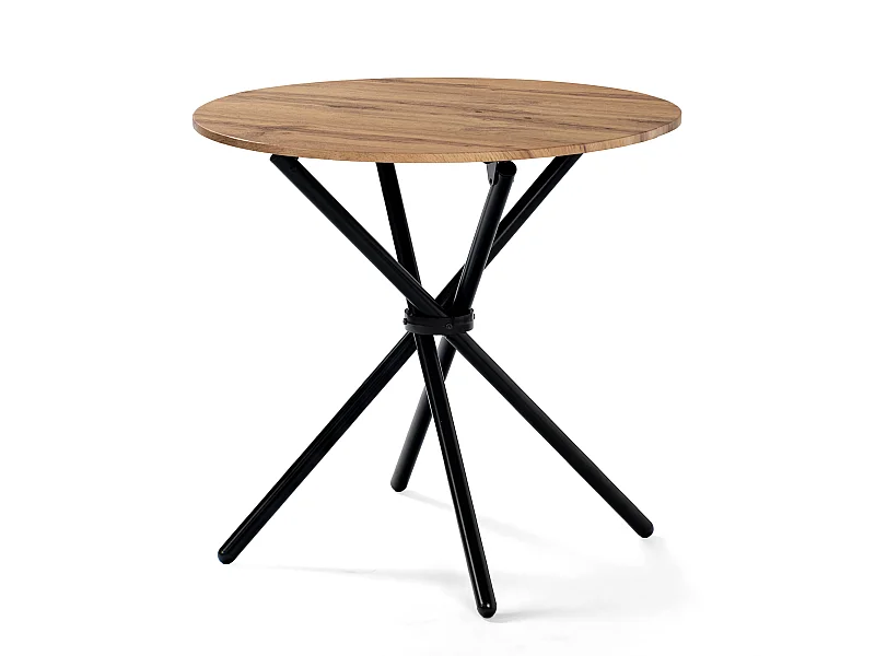 URBAN MEUBLE Table de salle à manger ronde effet bois pieds ronds croisés 80x80cm FONTANA KD 80CM DARK