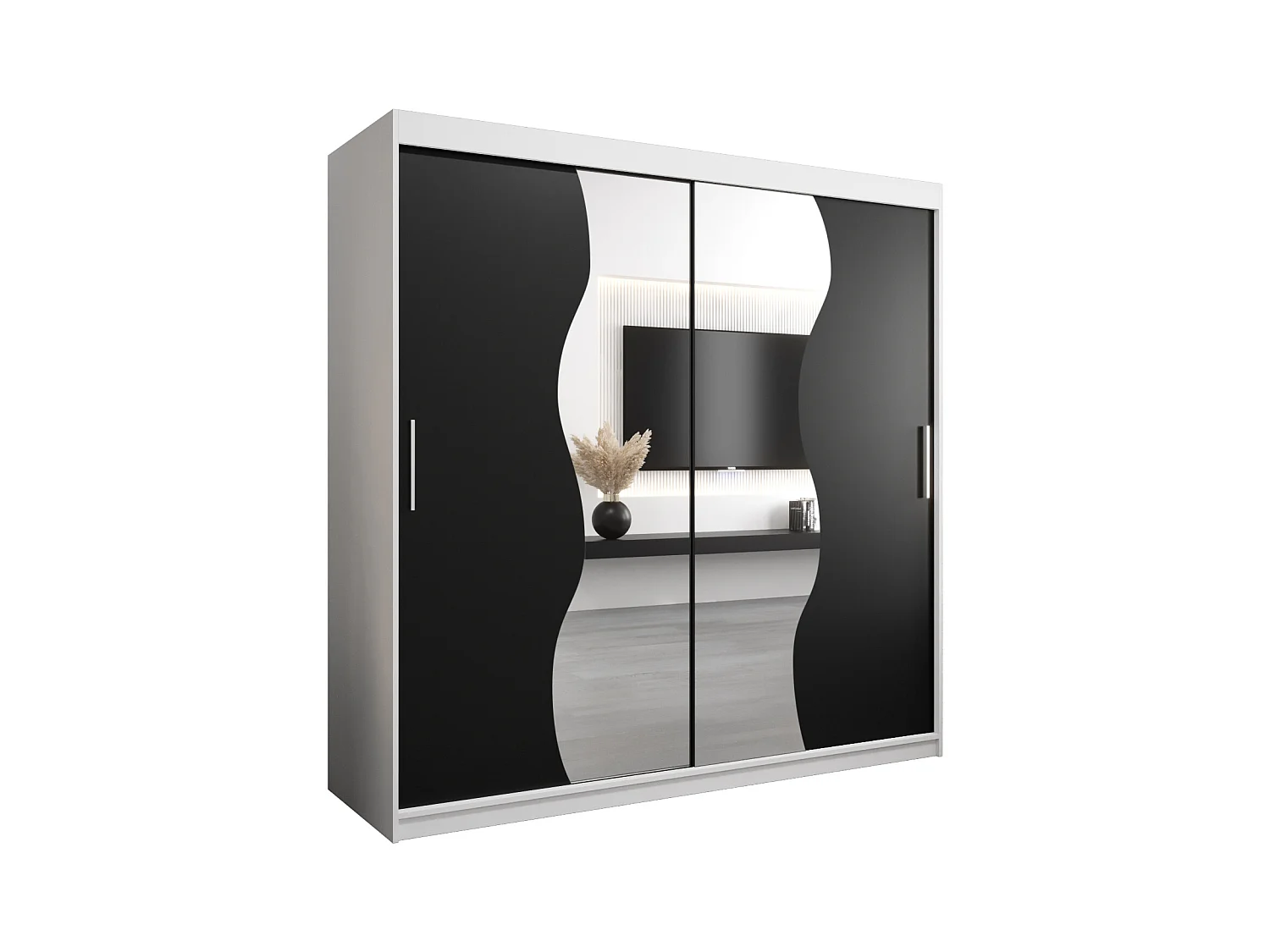 ARMOIRE MADRYT À PORTES COULISSANTES 200/200/62 2 Portes (Blanc/Noir)