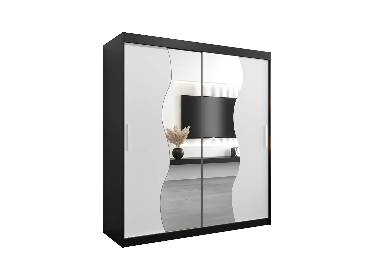 ARMOIRE MADRYT À PORTES COULISSANTES 200/180/62 2 Portes (Noir/Blanc)