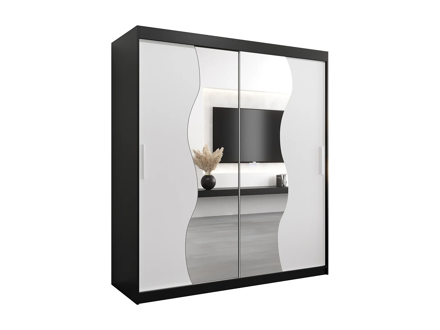 SCHWEBETÜRENSCHRANK MADRYT 200/180/62 2-türig (Schwarz/Weiß)